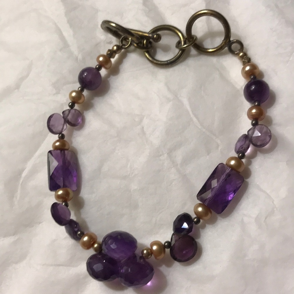 Faceted AAA quality amethyst & pink pearl beaded bracelet